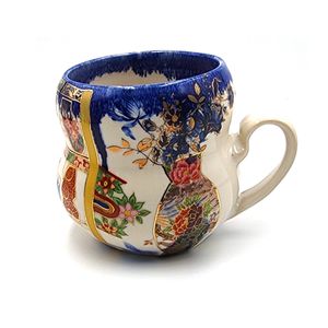 Cup with Chandelier and Sidetable, Armchair with Bird, Shelve with Vases with Flowers, and big Japanese Vase