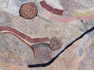 Dots-based abstract landscape from a birds-eye view, painted with desaturated colors.