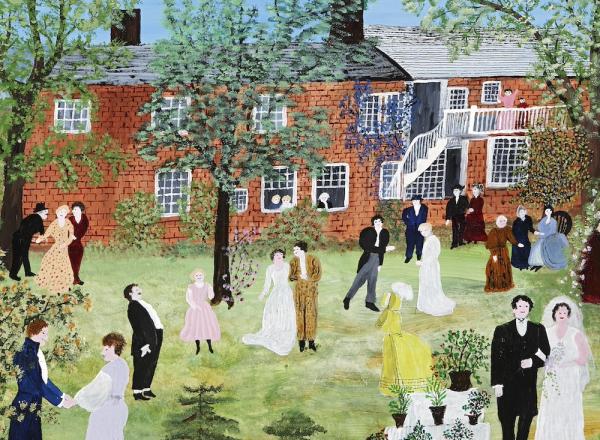 Grandma Moses, A Country Wedding, 1951, oil on pressed wood, Bennington Museum, Museum purchase, 1998.79