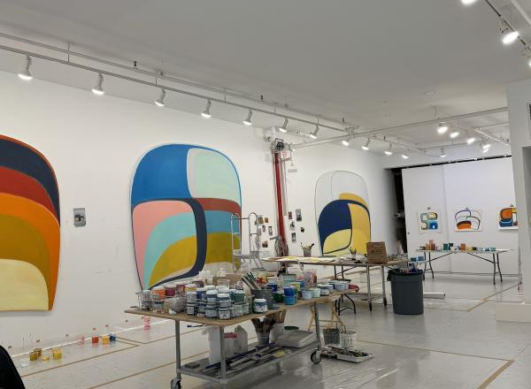 Joanna Pousette-Dart's studio, with paintings and works on paper in progress for her recent exhibition Centering at Lisson Gallery in New York.
