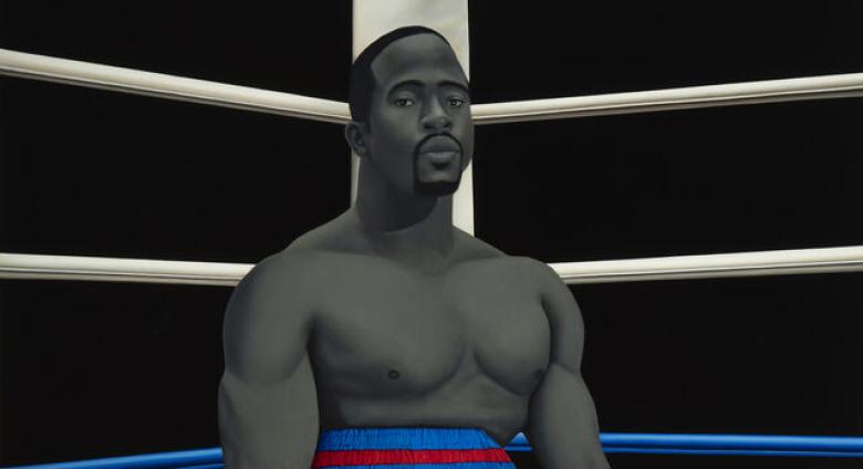 Amy Sherald, American Grit, 2024. Oil on linen, 95 × 76 1/2 × 2 1/2 in. (241.3 × 194.3 × 6.35 cm). 