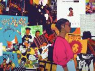 figure in front of music posters