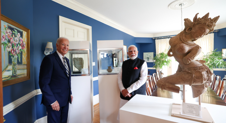 Narendra Modi thanking Joe Biden for returning trafficked invaluable antiquities to India